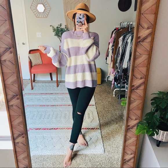 Sanctuary Lilac & White Stripe Mock Neck Sweater - Picture 6 of 10